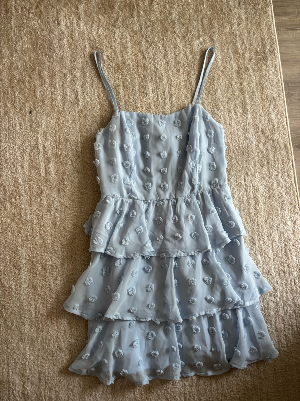 miami Powder Blue Tiered Floral Dot Camisole Dress